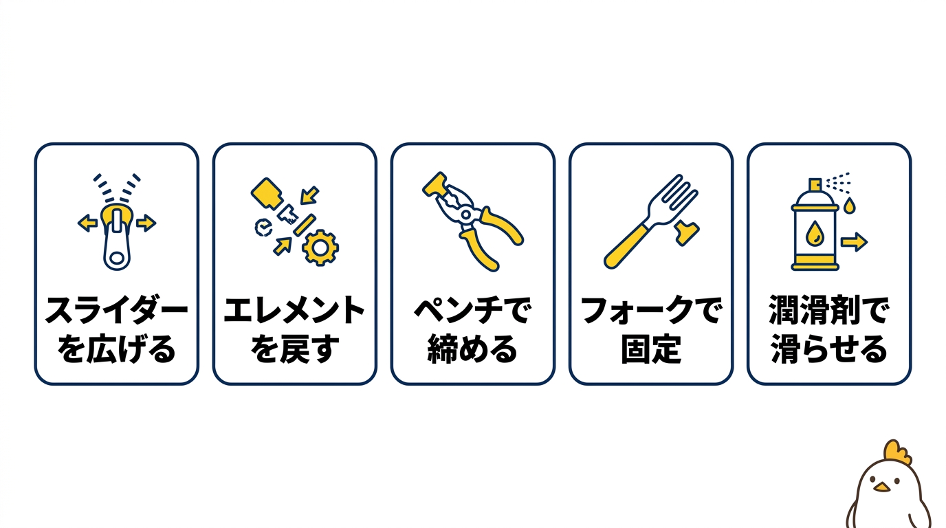 チャック外れた直し方を状況別に徹底解説